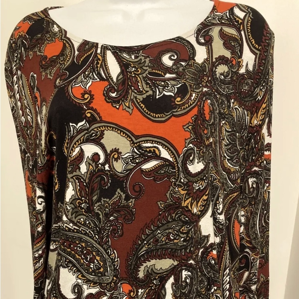 Ruby Rd Womens Top stretchy Size Medium long Sleeve paisley orange